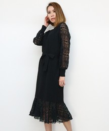 ベルテッドレーススリーブマーメイドワンピース