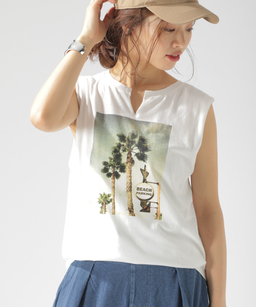 BAYFLOW(ベイフロー)の「カルフォルニアコットンノースリキーネックタンク(Tシャツ/カットソー・レディース・ホワイト/ブラック/ブラウン・FREE)」の10枚目の写真