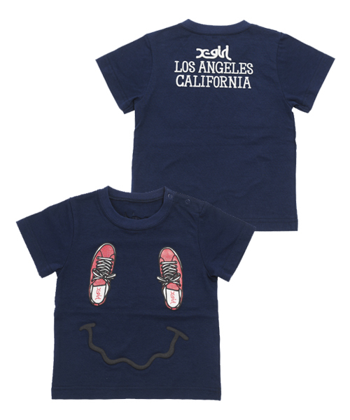 X-girl Stages(エックスガールステージス)の「SMILING SHOES S/S TEE(12M~3T)(Tシャツ/カットソー・キッズ・ホワイト/アッシュグレー/ネイビー・2T/12M/3T)」の1枚目の写真