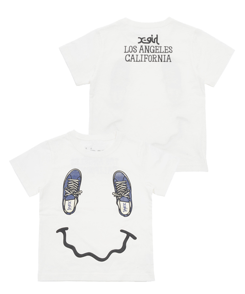 X-girl Stages(エックスガールステージス)の「SMILING SHOES S/S TEE(12M~3T)(Tシャツ/カットソー・キッズ・ホワイト/アッシュグレー/ネイビー・2T/12M/3T)」の2枚目の写真