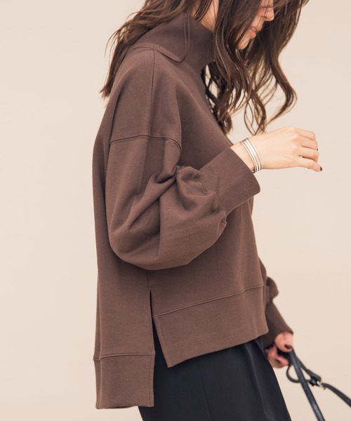 Aunt Marie's（アントマリーズ）の「AUNT MARIE'S サイドスリットハイネック裏毛スウェット（Tシャツ/カットソー・レディース・チャコールグレー/ブラウン/ライトグリーン/ナチュラル・FREE）」の7枚目の写真