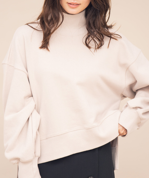 Aunt Marie's（アントマリーズ）の「AUNT MARIE'S サイドスリットハイネック裏毛スウェット（Tシャツ/カットソー・レディース・チャコールグレー/ブラウン/ライトグリーン/ナチュラル・FREE）」の12枚目の写真