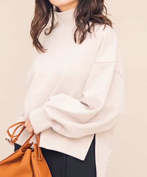 Aunt Marie's（アントマリーズ）の「AUNT MARIE'S サイドスリットハイネック裏毛スウェット（Tシャツ/カットソー・レディース・チャコールグレー/ブラウン/ライトグリーン/ナチュラル・FREE）」の13枚目の写真