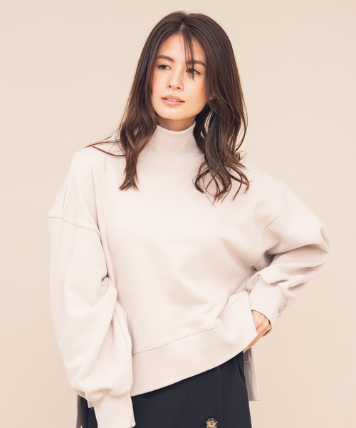 Aunt Marie's（アントマリーズ）の「AUNT MARIE'S サイドスリットハイネック裏毛スウェット（Tシャツ/カットソー・レディース・チャコールグレー/ブラウン/ライトグリーン/ナチュラル・FREE）」の15枚目の写真