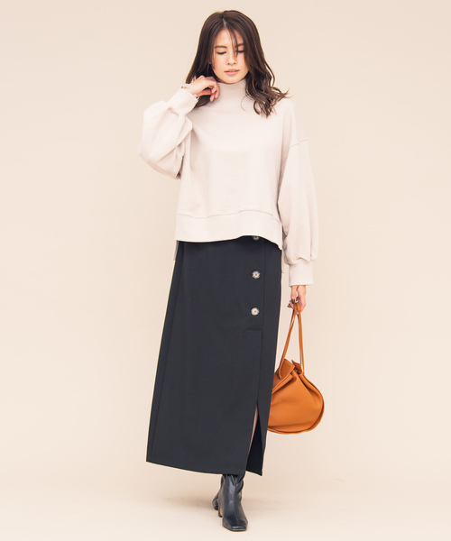 Aunt Marie's（アントマリーズ）の「AUNT MARIE'S サイドスリットハイネック裏毛スウェット（Tシャツ/カットソー・レディース・チャコールグレー/ブラウン/ライトグリーン/ナチュラル・FREE）」の16枚目の写真