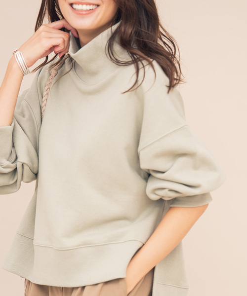 Aunt Marie's（アントマリーズ）の「AUNT MARIE'S サイドスリットハイネック裏毛スウェット（Tシャツ/カットソー・レディース・チャコールグレー/ブラウン/ライトグリーン/ナチュラル・FREE）」の18枚目の写真