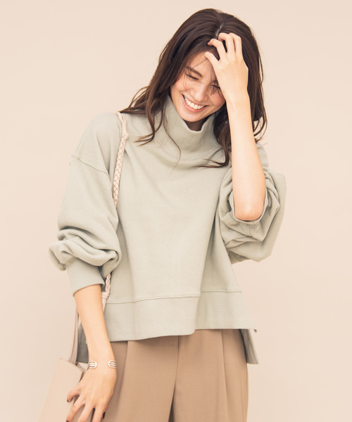 Aunt Marie's（アントマリーズ）の「AUNT MARIE'S サイドスリットハイネック裏毛スウェット（Tシャツ/カットソー・レディース・チャコールグレー/ブラウン/ライトグリーン/ナチュラル・FREE）」の19枚目の写真