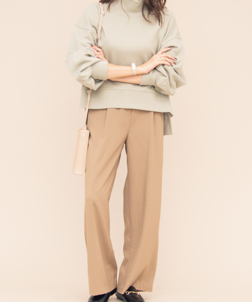 Aunt Marie's（アントマリーズ）の「AUNT MARIE'S サイドスリットハイネック裏毛スウェット（Tシャツ/カットソー・レディース・チャコールグレー/ブラウン/ライトグリーン/ナチュラル・FREE）」の22枚目の写真