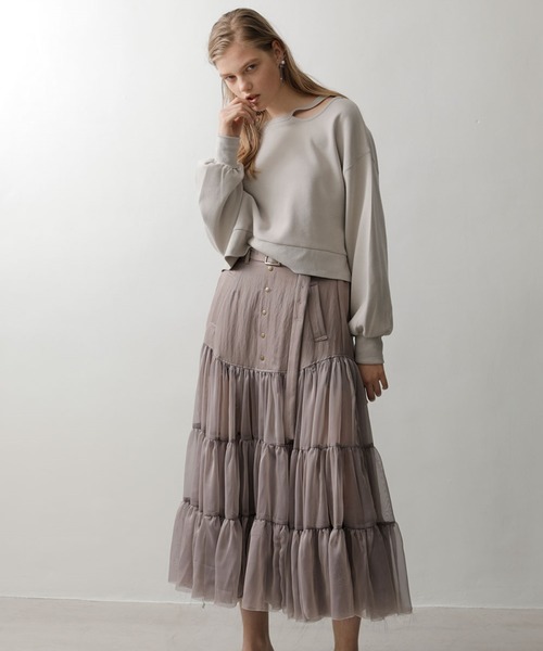 美品オーガンティアードスカート