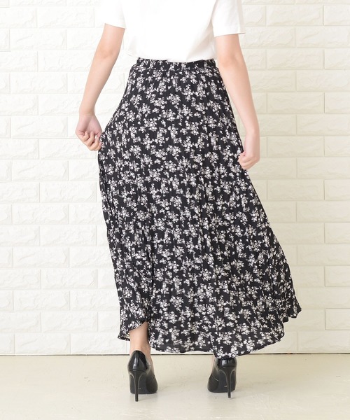 セール】小花柄プリーツフレアロングスカート マキシ丈（スカート