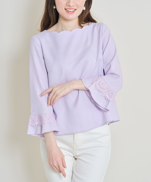tocco closet（トッコ　クローゼット）の「【ZOZO限定】レース付き袖口フレアスカラネックブラウス（シャツ/ブラウス・レディース・ブルー系その他/ラベンダー/オフホワイト/ピンク/ブラック・M）」の2枚目の写真