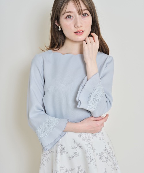 tocco closet（トッコ　クローゼット）の「【ZOZO限定】レース付き袖口フレアスカラネックブラウス（シャツ/ブラウス・レディース・ブルー系その他/ラベンダー/オフホワイト/ピンク/ブラック・M）」の18枚目の写真