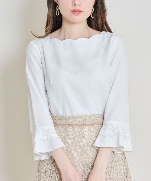 tocco closet（トッコ　クローゼット）の「【ZOZO限定】レース付き袖口フレアスカラネックブラウス（シャツ/ブラウス・レディース・ブルー系その他/ラベンダー/オフホワイト/ピンク/ブラック・M）」の10枚目の写真