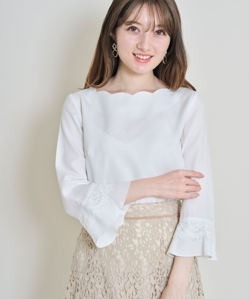 tocco closet（トッコ　クローゼット）の「【ZOZO限定】レース付き袖口フレアスカラネックブラウス（シャツ/ブラウス・レディース・ブルー系その他/ラベンダー/オフホワイト/ピンク/ブラック・M）」の9枚目の写真