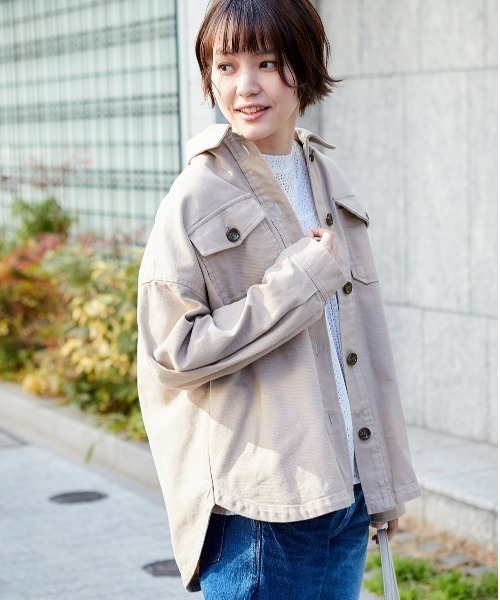 cepo（セポ）の「カルゼワークオーバーシャツジャケット（ミリタリージャケット・レディース・オフホワイト/ピンク/イエロー/ベージュ・M）」の3枚目の写真