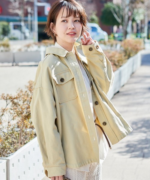 cepo（セポ）の「カルゼワークオーバーシャツジャケット（ミリタリージャケット・レディース・オフホワイト/ピンク/イエロー/ベージュ・M）」の10枚目の写真