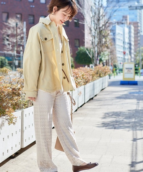 cepo（セポ）の「カルゼワークオーバーシャツジャケット（ミリタリージャケット・レディース・オフホワイト/ピンク/イエロー/ベージュ・M）」の12枚目の写真