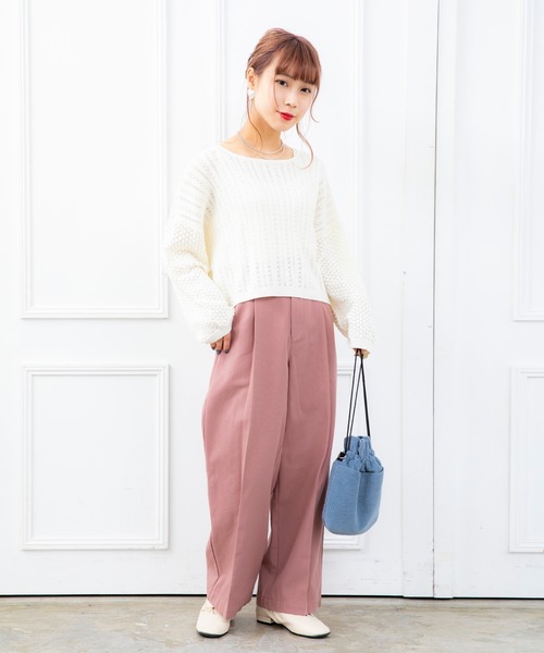DuKKah(デュカ)の「dukkah/【低身長に優しいXSサイズ】タックストレートワイドパンツ(チノパンツ・レディース・サックスブルー/ピンク/アイボリー・FREE)」の6枚目の写真