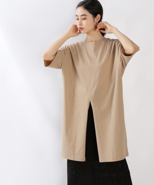 LOWRYS FARM（ローリーズファーム）の「スリットＢＩＧＴＥＥ　882746（Tシャツ/カットソー・レディース・チャコールグレー/ベージュ/オフホワイト/カーキ・FREE）」の4枚目の写真