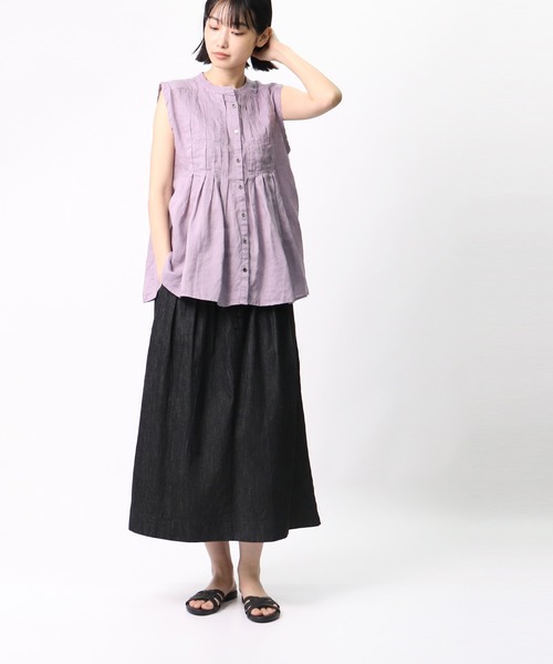 ubasoku（ウバソク）の「【 ubasoku / ウバソク 】 バンドカラーピンタックノースリブラウス　ub-0035　BNT（シャツ/ブラウス・レディース・ホワイト/ブラック/パープル/その他1/その他2・FREE）」の4枚目の写真