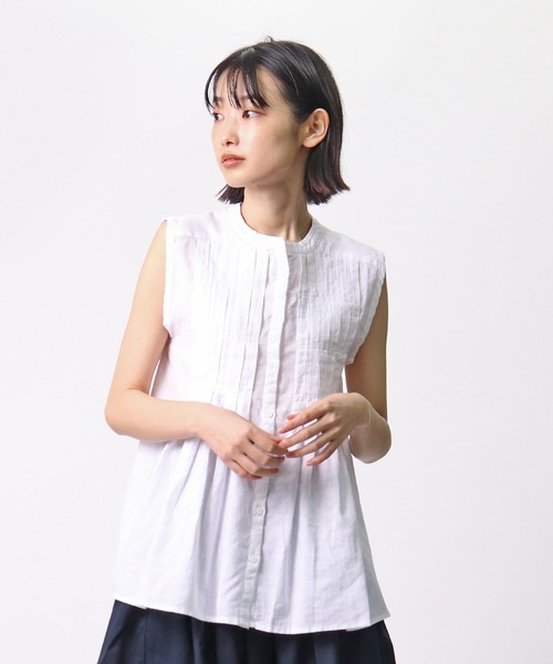 ubasoku（ウバソク）の「【 ubasoku / ウバソク 】 バンドカラーピンタックノースリブラウス　ub-0035　BNT（シャツ/ブラウス・レディース・ホワイト/ブラック/パープル/その他1/その他2・FREE）」の2枚目の写真