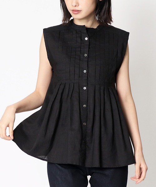 ubasoku（ウバソク）の「【 ubasoku / ウバソク 】 バンドカラーピンタックノースリブラウス　ub-0035　BNT（シャツ/ブラウス・レディース・ホワイト/ブラック/パープル/その他1/その他2・FREE）」の3枚目の写真