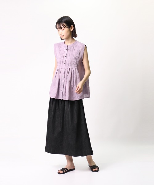 ubasoku（ウバソク）の「【 ubasoku / ウバソク 】 バンドカラーピンタックノースリブラウス　ub-0035　BNT（シャツ/ブラウス・レディース・ホワイト/ブラック/パープル/その他1/その他2・FREE）」の12枚目の写真