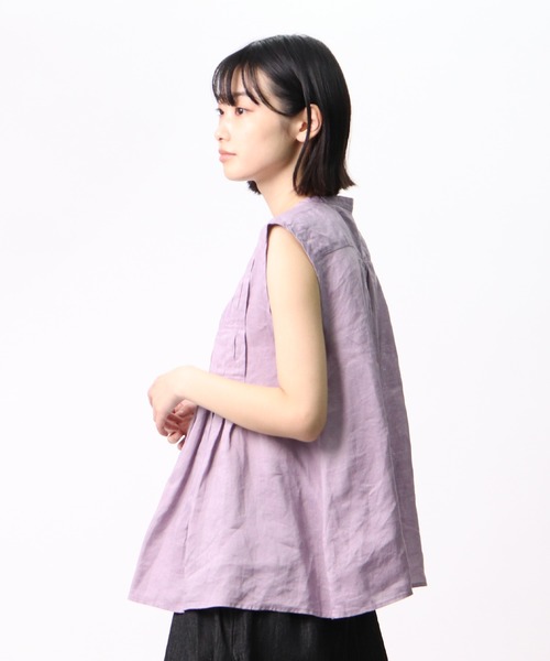 ubasoku（ウバソク）の「【 ubasoku / ウバソク 】 バンドカラーピンタックノースリブラウス　ub-0035　BNT（シャツ/ブラウス・レディース・ホワイト/ブラック/パープル/その他1/その他2・FREE）」の11枚目の写真