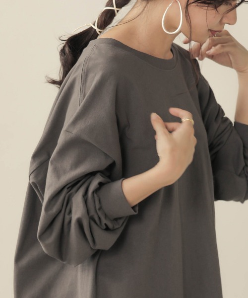 Bab(バブ)の「【WEB限定】ヘビーウェイトロングカットソー(Tシャツ/カットソー・レディース・チャコールグレー/ブラウン/オフホワイト/モカ・FREE)」の19枚目の写真