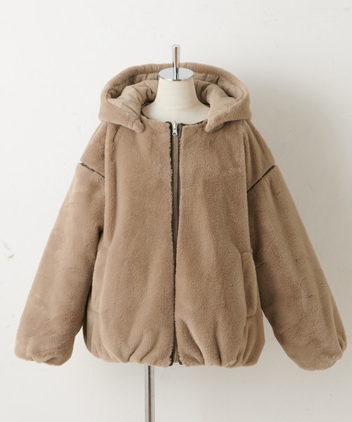 one after another NICE CLAUP（ワンアフターアナザーナイスクラップ）の「キルティング×ファーリバーシブルブルゾン（ダウンジャケット/コート・レディース・アイボリー/ブラウン/モカ・FREE）」の18枚目の写真