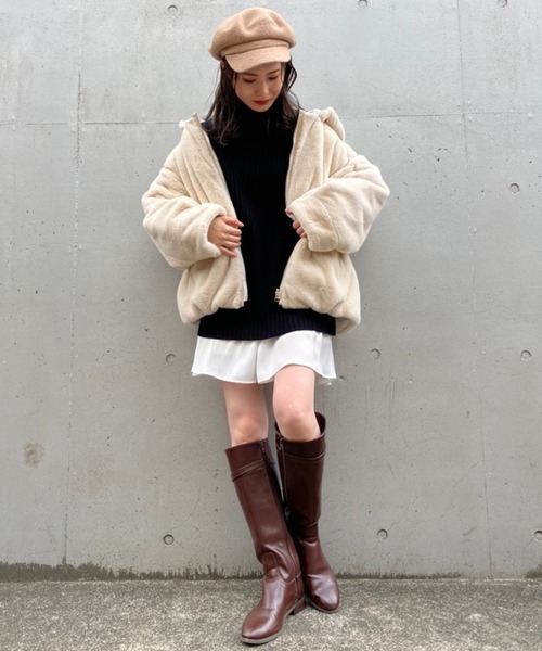 one after another NICE CLAUP（ワンアフターアナザーナイスクラップ）の「キルティング×ファーリバーシブルブルゾン（ダウンジャケット/コート・レディース・アイボリー/ブラウン/モカ・FREE）」の8枚目の写真