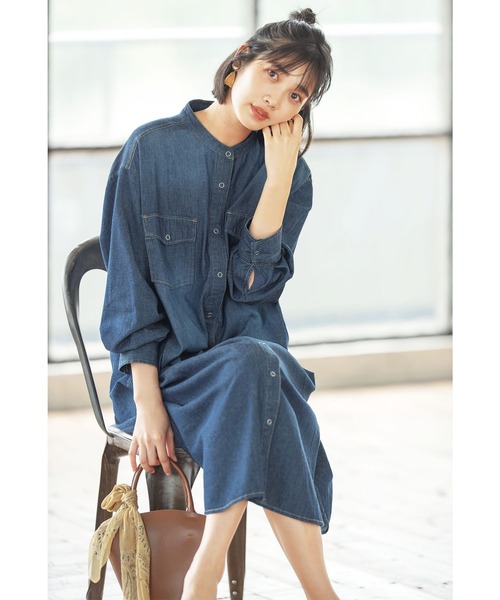 リー × メルシーボークー コラボ デニム オーバーサイズ シャツ ワンピース リー × メルシーボークー コラボ デニム オーバーサイズ シャツ