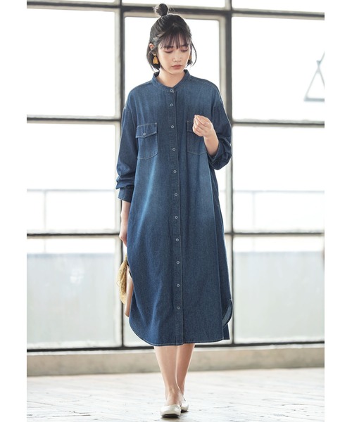 リー × メルシーボークー コラボ デニム オーバーサイズ シャツ ワンピース メルシーボークー，とLeeによるコラボアイテム、ヒッコリーの