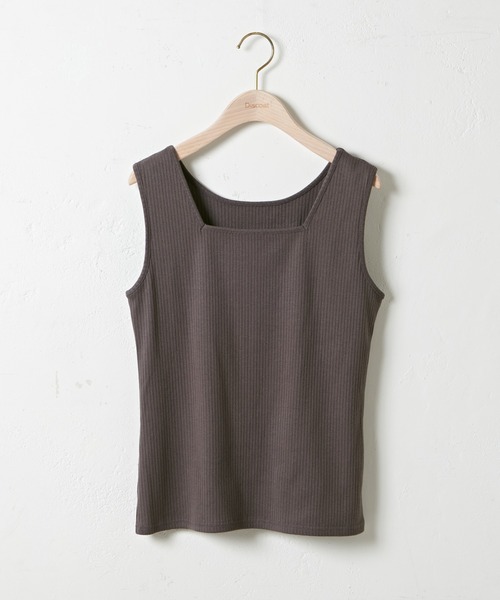 DISCOAT（ディスコート）の「【前後2WAY】リブスクエアタンクトップ（タンクトップ・レディース・ミント/アイボリー/ライトグレー/チャコールグレー/ライトベージュ/イエロー・FREE）」の3枚目の写真