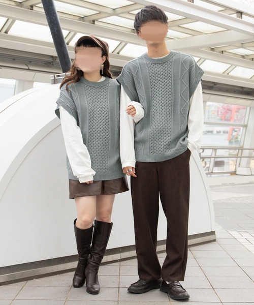 PairPair（ペアペア）の「マルチWAYケーブルカーディガン(ユニセックス)（カーディガン/ボレロ・レディース・ベージュ/ブルー/アイボリー・MEDIUM/LARGE）」の9枚目の写真