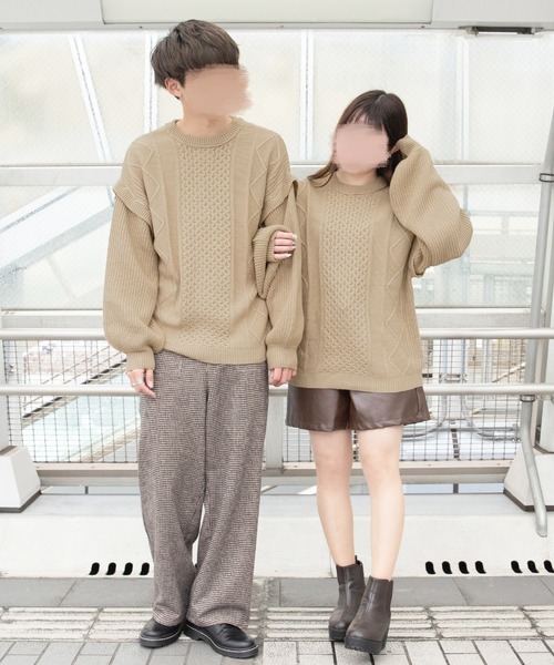 PairPair（ペアペア）の「マルチWAYケーブルカーディガン(ユニセックス)（カーディガン/ボレロ・レディース・ベージュ/ブルー/アイボリー・MEDIUM/LARGE）」の6枚目の写真