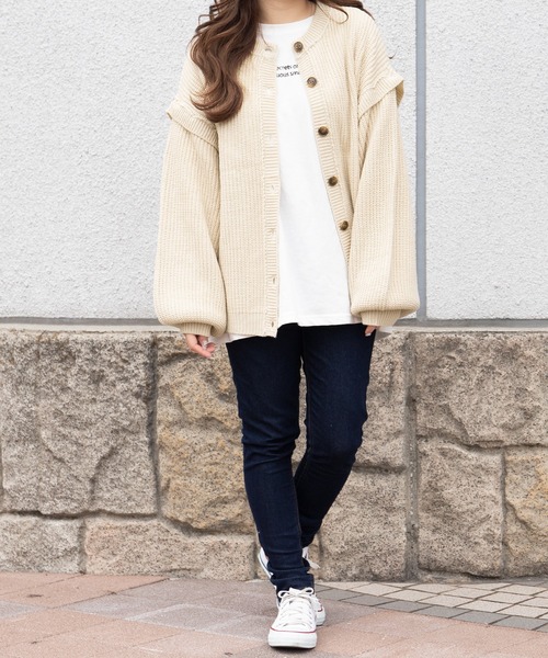 PairPair（ペアペア）の「マルチWAYケーブルカーディガン(ユニセックス)（カーディガン/ボレロ・レディース・ベージュ/ブルー/アイボリー・MEDIUM/LARGE）」の4枚目の写真