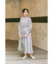 幾何学プリントフレアワンピース