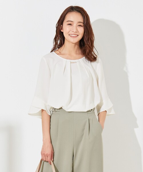 ANY SIS(エニィスィス)の「【美人百花5月号掲載】ラッフルフレアースリーブ ブラウス(シャツ/ブラウス・レディース・ホワイト系/ライトグレー系1/ライトグリーン系1/ライラック系1/ピンク系/ネイビー系1/ブラック系3・1/2/3)」の2枚目の写真