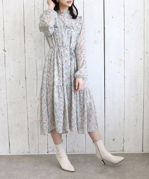 Roomy's（ルーミーズ）の「フラワープリントラッフルワンピース（ワンピース・レディース・ブルー/ピンク/ベージュ・FREE）」の10枚目の写真