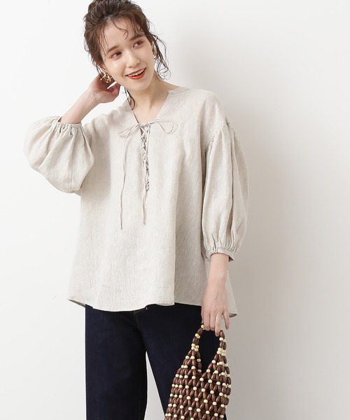 N.（N. Natural Beauty Basic）（エヌエヌナチュラルビューティーベーシック）の「◆レースアップブラウス（シャツ/ブラウス・レディース・ピンク/グリーン/ナチュラル・MEDIUM）」の2枚目の写真