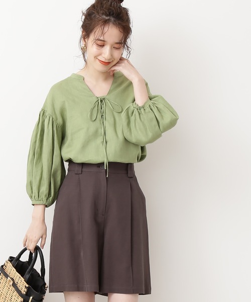 N.（N. Natural Beauty Basic）（エヌエヌナチュラルビューティーベーシック）の「◆レースアップブラウス（シャツ/ブラウス・レディース・ピンク/グリーン/ナチュラル・MEDIUM）」の3枚目の写真