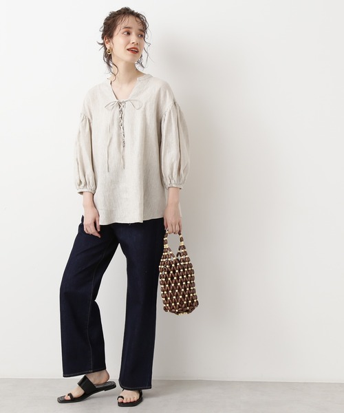 N.（N. Natural Beauty Basic）（エヌエヌナチュラルビューティーベーシック）の「◆レースアップブラウス（シャツ/ブラウス・レディース・ピンク/グリーン/ナチュラル・MEDIUM）」の5枚目の写真