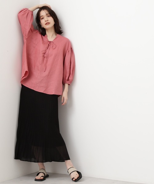 N.（N. Natural Beauty Basic）（エヌエヌナチュラルビューティーベーシック）の「◆レースアップブラウス（シャツ/ブラウス・レディース・ピンク/グリーン/ナチュラル・MEDIUM）」の9枚目の写真