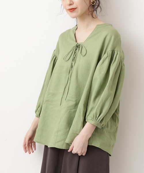 N.（N. Natural Beauty Basic）（エヌエヌナチュラルビューティーベーシック）の「◆レースアップブラウス（シャツ/ブラウス・レディース・ピンク/グリーン/ナチュラル・MEDIUM）」の10枚目の写真