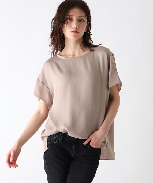 JET（ジェット）の「◆【ウォッシャブル】テロントサテン半袖ブラウス（シャツ/ブラウス・レディース・ブラック/カーキ/ベビーピンク/ライトベージュ・80/04）」の3枚目の写真