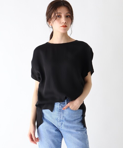 JET（ジェット）の「◆【ウォッシャブル】テロントサテン半袖ブラウス（シャツ/ブラウス・レディース・ブラック/カーキ/ベビーピンク/ライトベージュ・80/04）」の2枚目の写真