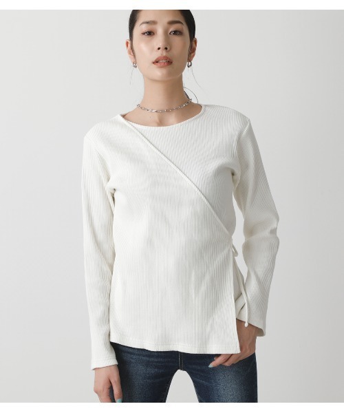 AZUL by moussy(アズールバイマウジー)の「LAYERED RIB L/S TOPS/レイヤードリブロングスリーブトップス(Tシャツ/カットソー・レディース・グリーン/ブラック/オフホワイト・MEDIUM/SMALL)」の2枚目の写真