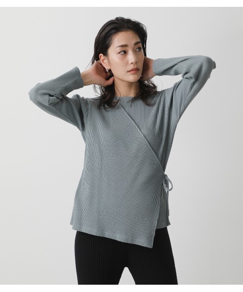AZUL by moussy(アズールバイマウジー)の「LAYERED RIB L/S TOPS/レイヤードリブロングスリーブトップス(Tシャツ/カットソー・レディース・グリーン/ブラック/オフホワイト・MEDIUM/SMALL)」の3枚目の写真