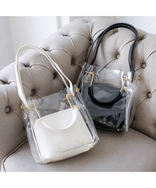 Julia Boutique（ジュリアブティック）の「ポーチ付きクリアハンドバッグ・ショルダーバッグ/21093（ハンドバッグ・レディース・ホワイト/ブラック・ONE）」の9枚目の写真
